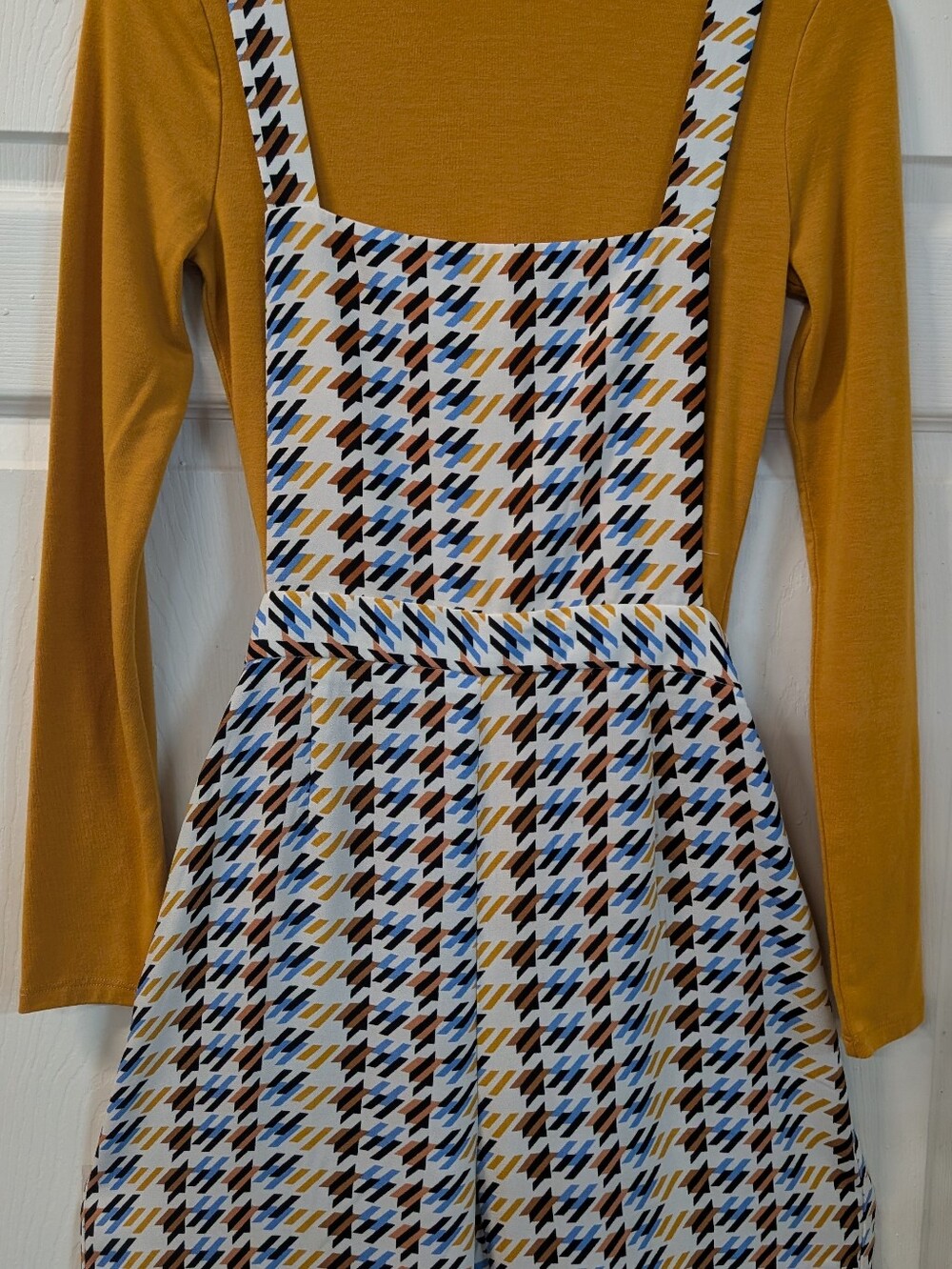 F21 Overalls Wide Leg Silky Palazzo Mock-neck Set Size L Houndstooth